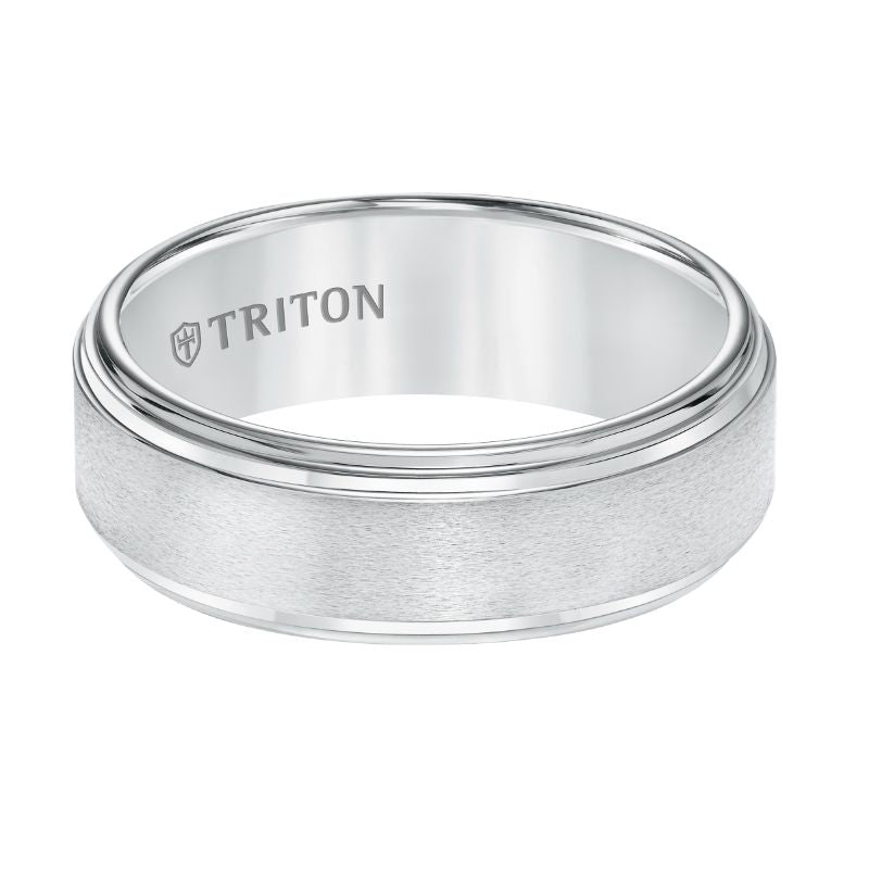 Triton Step Edge Satin Center Contemporary Wedding Band