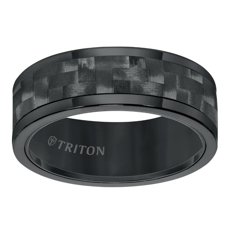 Triton Flat Edge Black Carbon Fiber Center Wedding Band