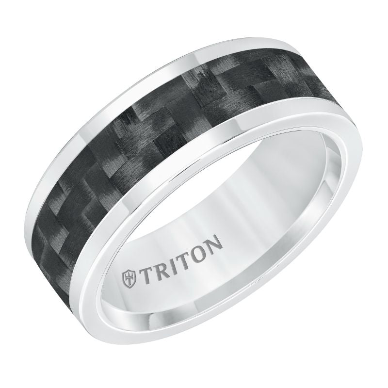 Triton Flat Edge Black Carbon Fiber Center Wedding Band