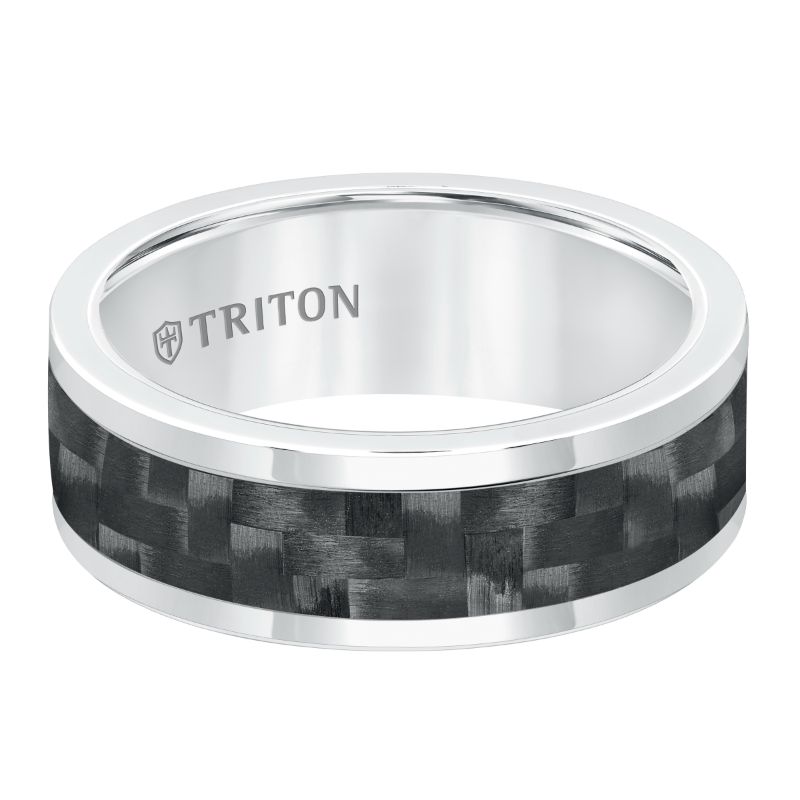 Triton Flat Edge Black Carbon Fiber Center Wedding Band