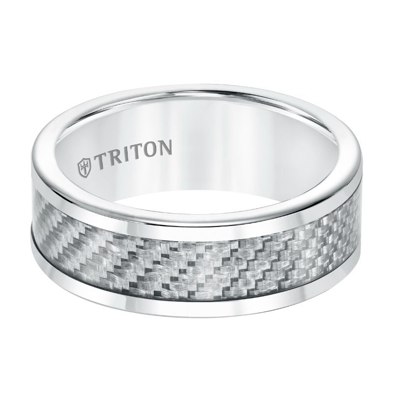 Triton Flat Edge Black Carbon Fiber Center Wedding Band