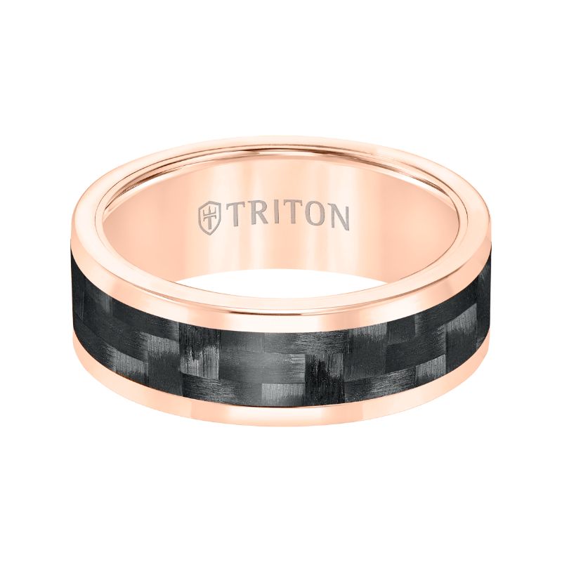 Triton Flat Edge Black Carbon Fiber Center Wedding Band