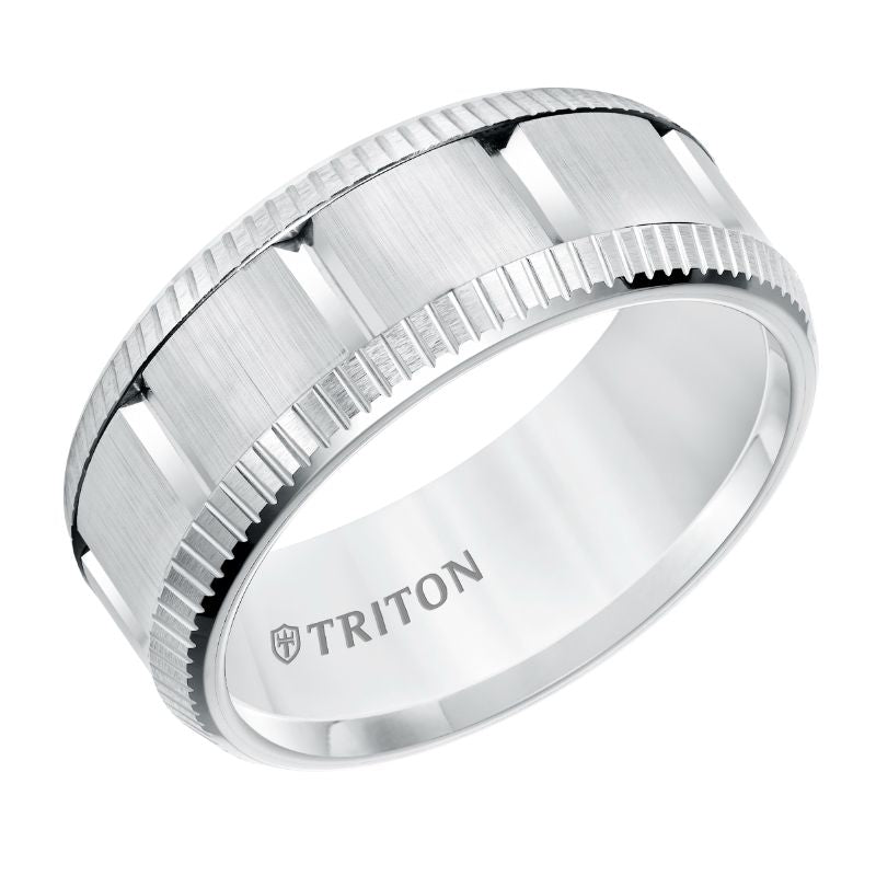 Triton Coin Edge Vertical Cut Center Wedding Band