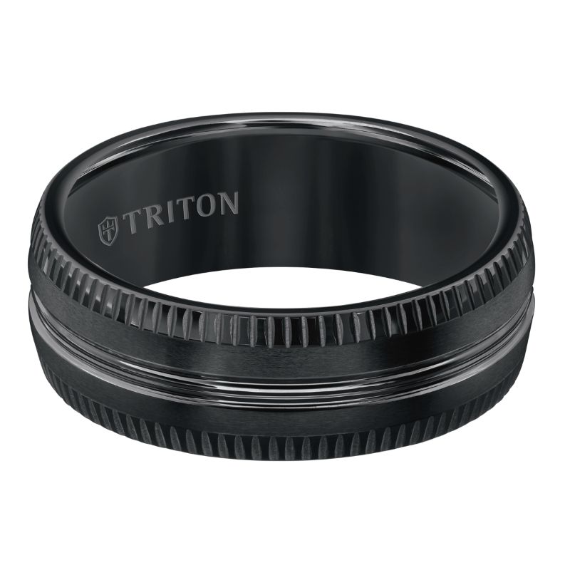 Triton Coin Edge Horizonal Center Lines Wedding Band