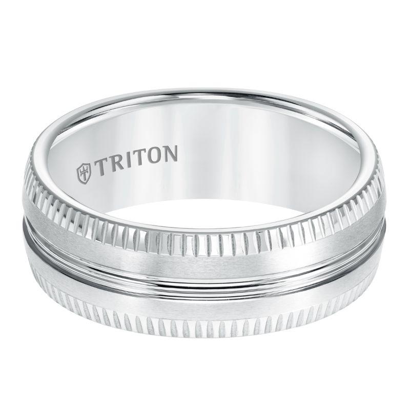 Triton Coin Edge Horizonal Center Lines Wedding Band