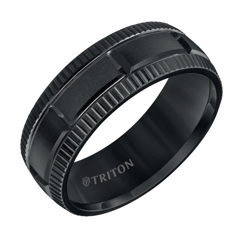 Triton Coin Edge Vertical Cut Center Wedding Band