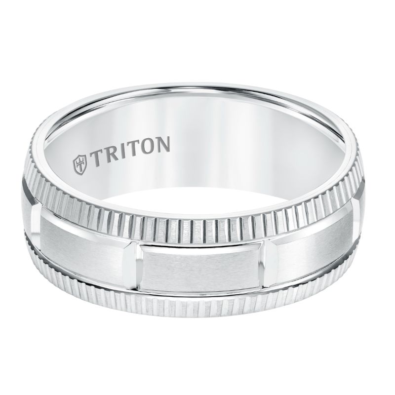 Triton Coin Edge Vertical Cut Center Wedding Band