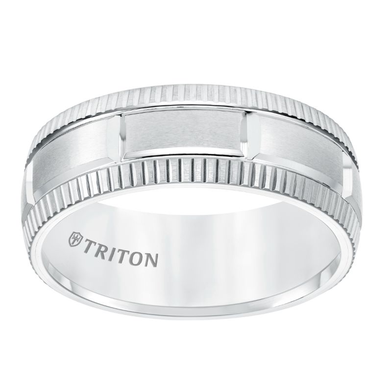 Triton Coin Edge Vertical Cut Center Wedding Band