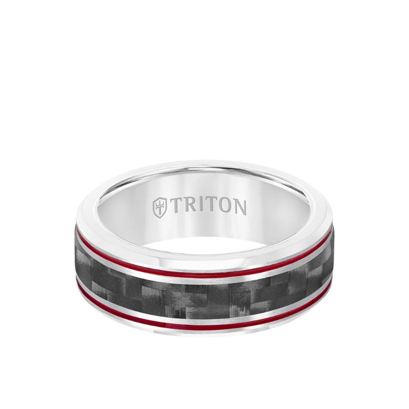 Triton Bevel Edge Black Carbon Fiber Center Wedding Band