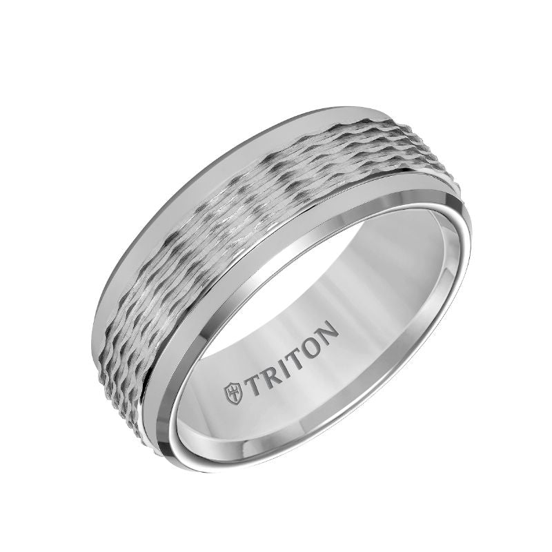 Triton Round Edge Wavy Sand Center Wedding Band