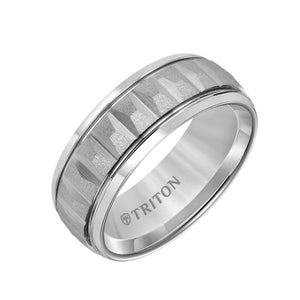 Triton Round Edge Brushed Faceted Center Wedding Band