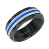 Triton Flat Edge Electric Blue Center Stripe Wedding Band