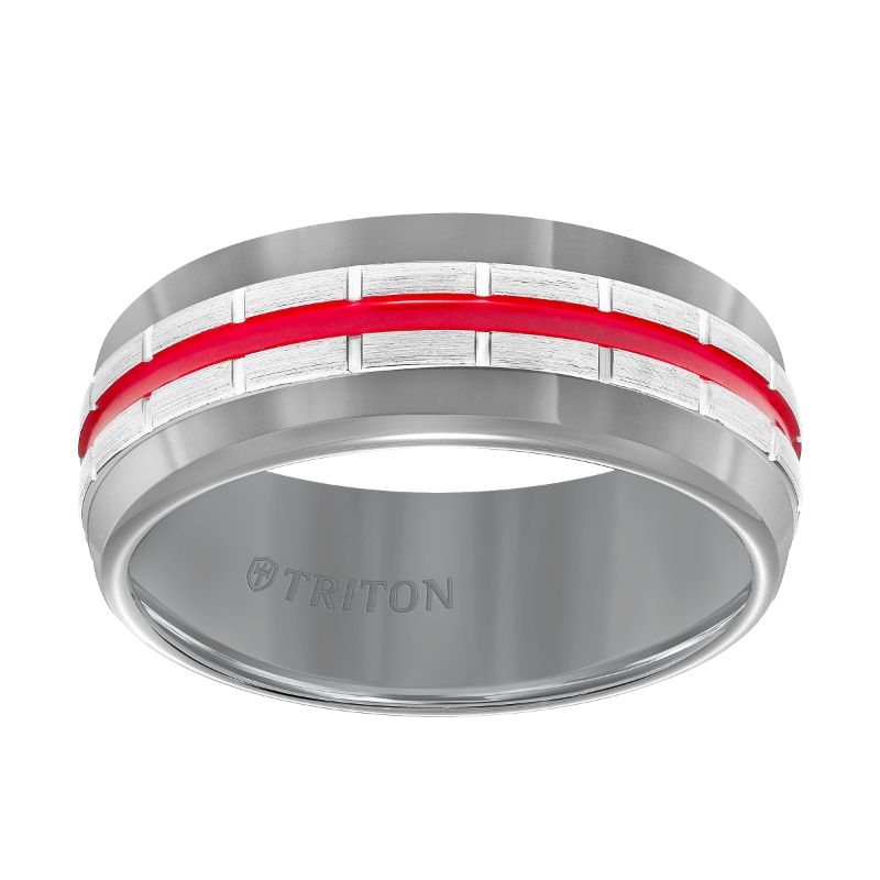 Triton Flat Edge Electric Blue Center Stripe Wedding Band