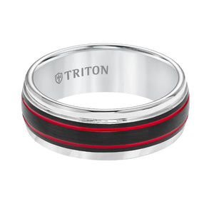 Triton Bevel Edge Ribbed Red Center Stripe Wedding Band