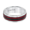 Triton Bevel Edge Ribbed Red Center Stripe Wedding Band