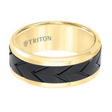 Triton Bevel Edge Black Tire Tred Center Wedding Band