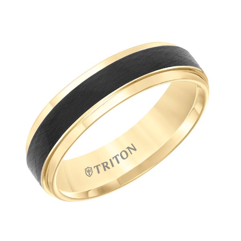 Triton Bevel Edge Black Crystaline Center Wedding Band