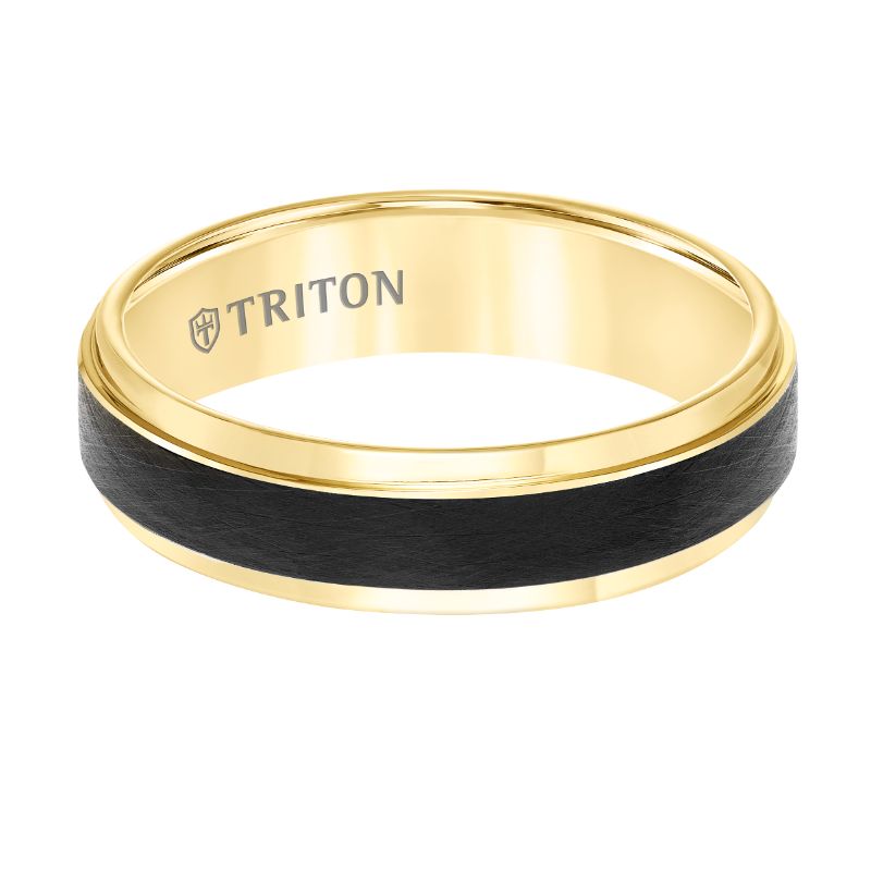 Triton Bevel Edge Black Crystaline Center Wedding Band