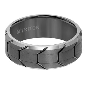 Triton Bevel Edge Gunmetal Tire Tred Center Wedding Band