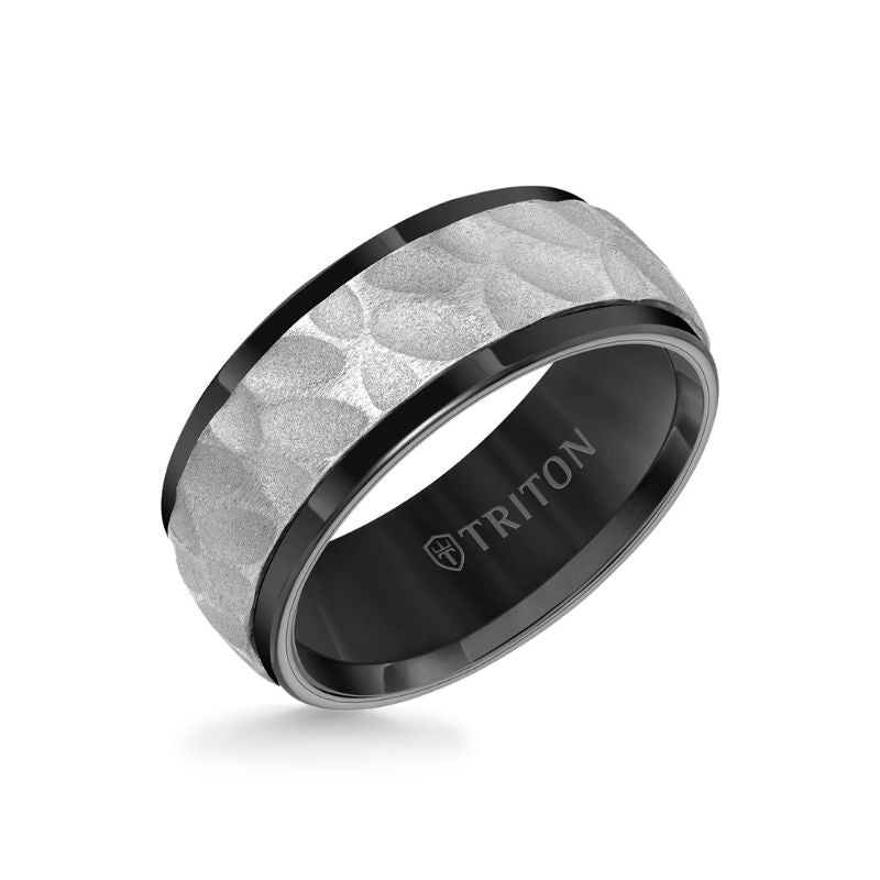 Triton Bevel Edge Sandblasted Center Wedding Band