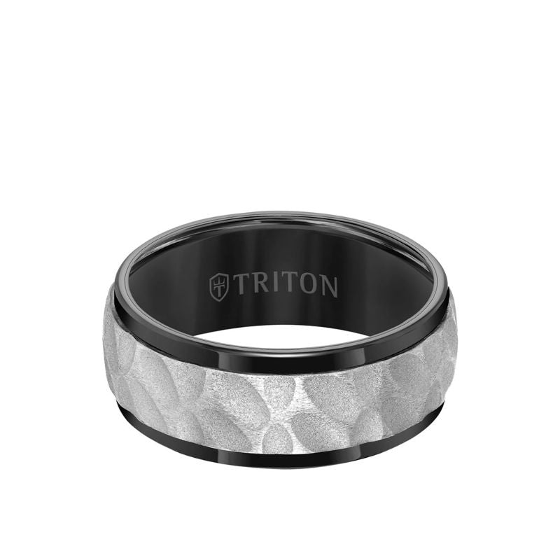 Triton Bevel Edge Sandblasted Center Wedding Band