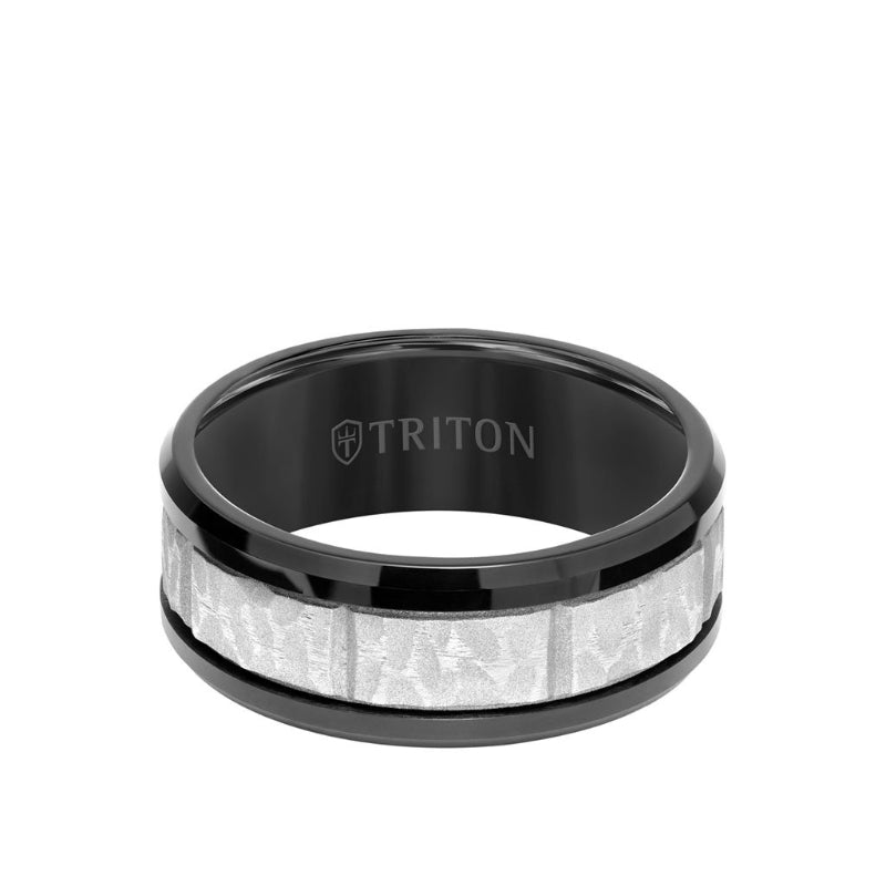 Triton Bevel Edge Sandblasted Center Wedding Band