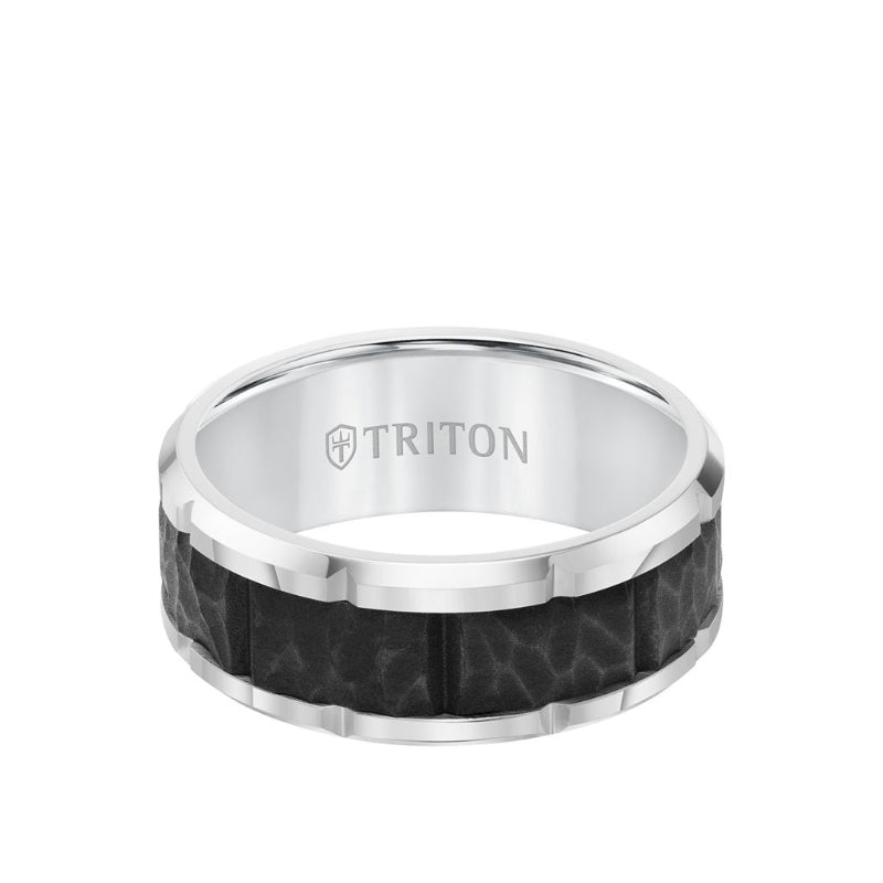 Triton Bevel Edge Black Sandblasted Center Wedding Band