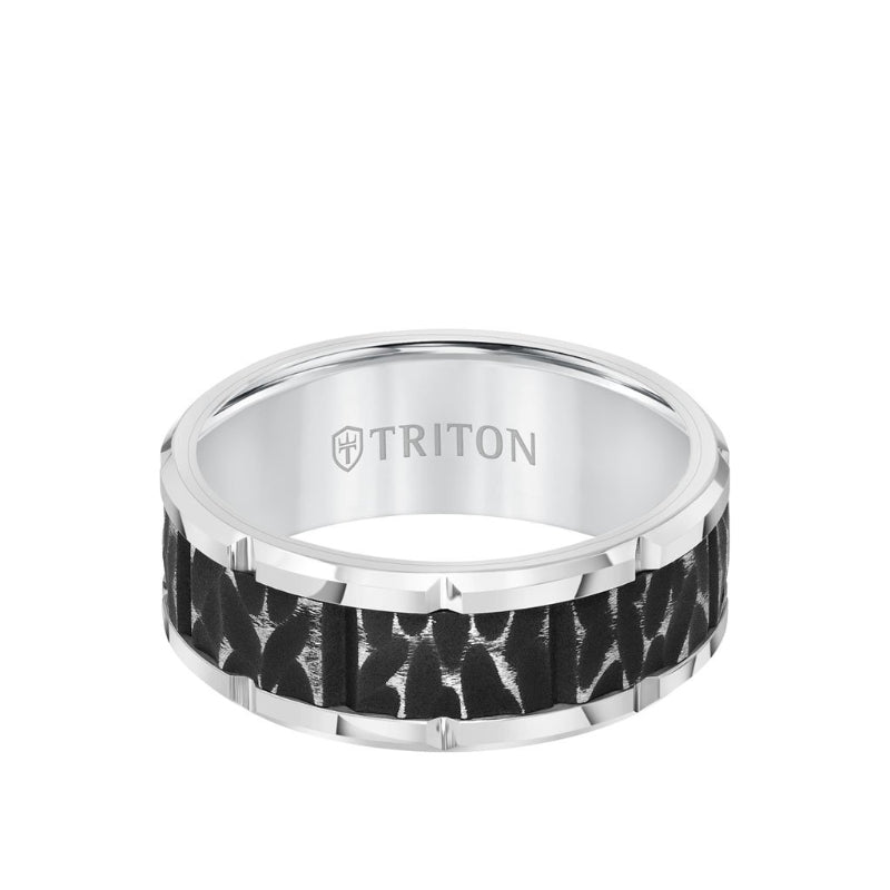 Triton Bevel Edge Sandblasted Center Wedding Band