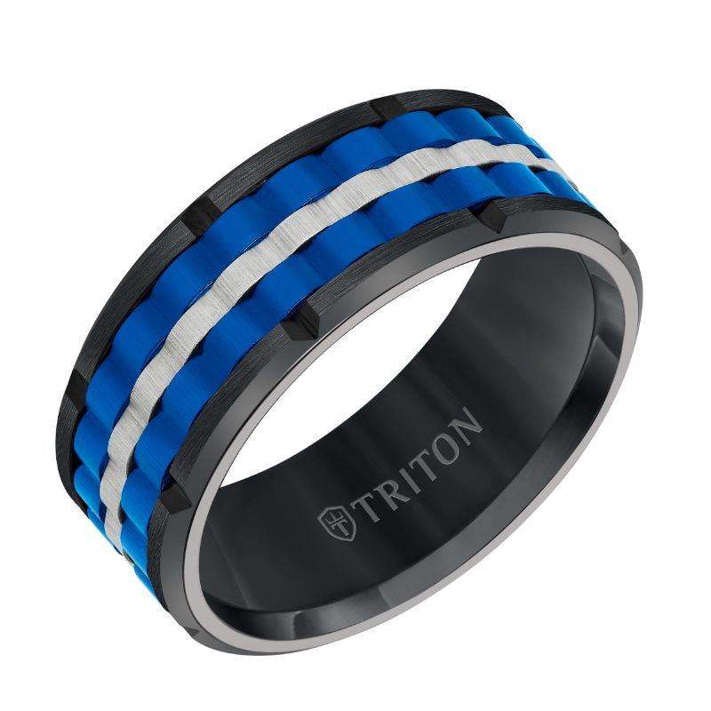 Triton Flat Edge Baskerweave Contemporary Wedding Band