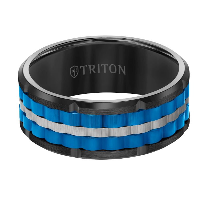 Triton Flat Edge Baskerweave Contemporary Wedding Band