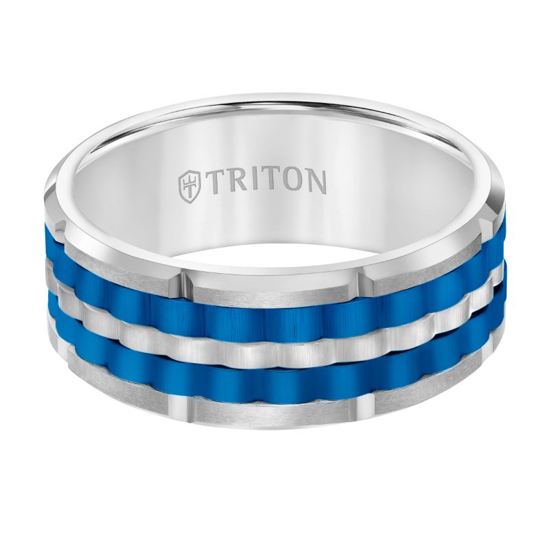 Triton Flat Edge Baskerweave Contemporary Wedding Band