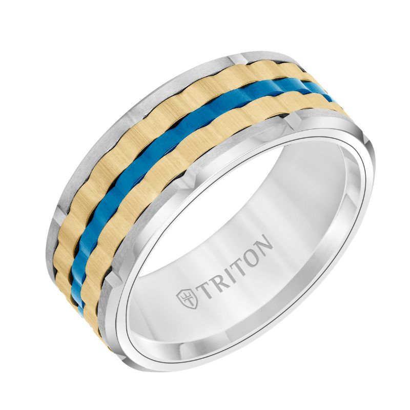 Triton Flat Edge Baskerweave Contemporary Wedding Band