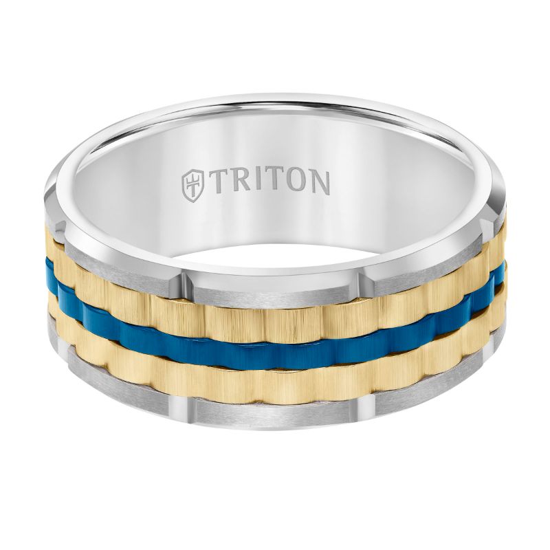 Triton Flat Edge Baskerweave Contemporary Wedding Band