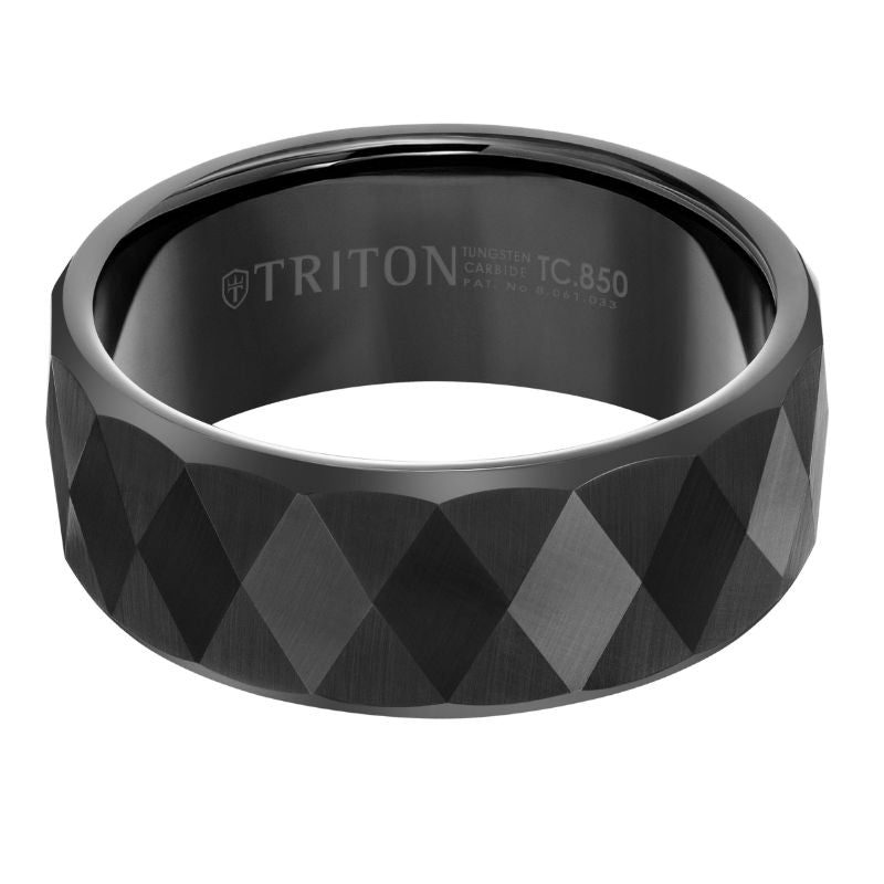 Triton Flat Edge Faceted Diamond Center Wedding Band