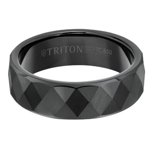 Triton Flat Edge Faceted Diamond Center Wedding Band