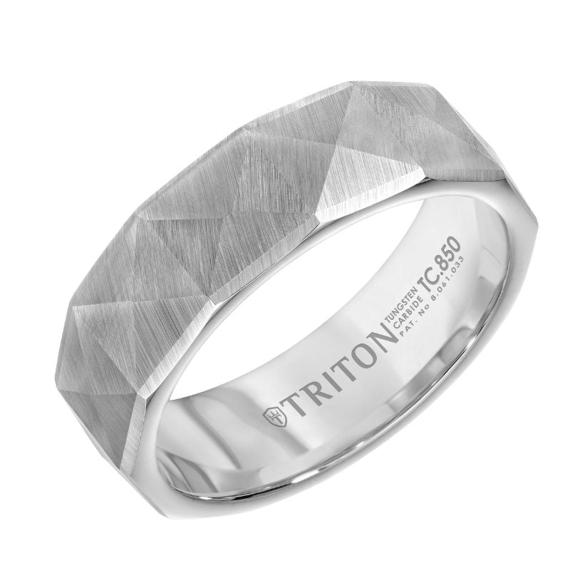 Triton Faceted Edge Faceted Pyramid Center Wedding Band