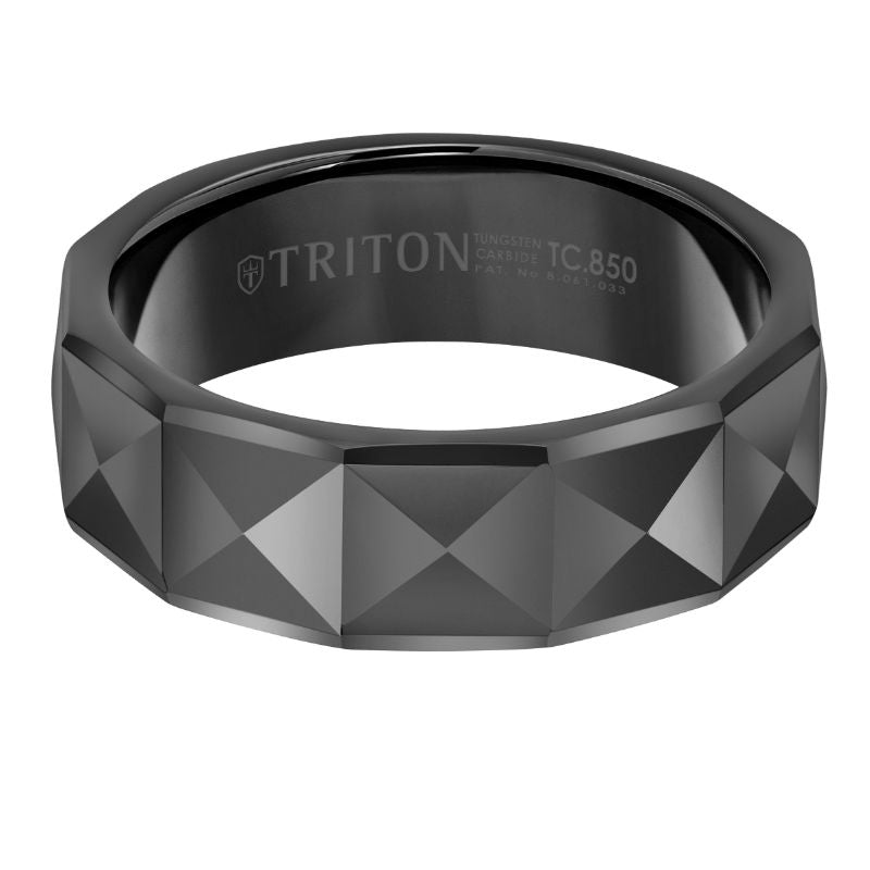 Triton Faceted Edge Faceted Pyramid Center Wedding Band