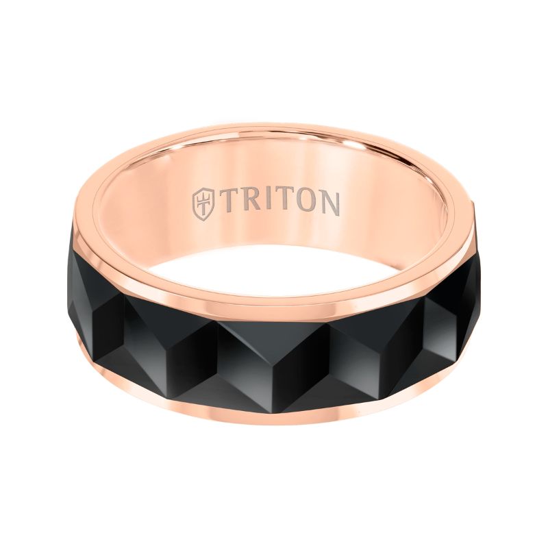 Triton Bevel Edge Faceted Chevron Center Wedding Band