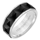 Triton Bevel Edge Faceted Chevron Center Wedding Band