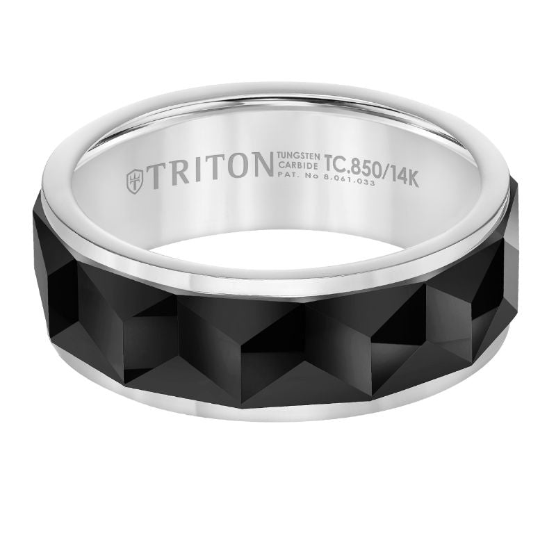 Triton Bevel Edge Faceted Chevron Center Wedding Band