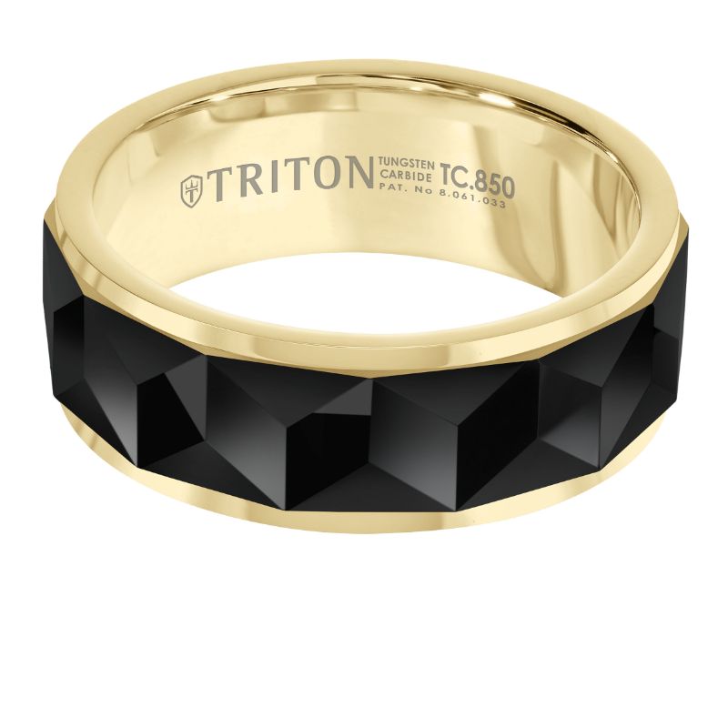 Triton Bevel Edge Faceted Chevron Center Wedding Band