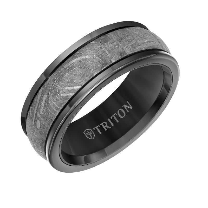 Triton Round Edge Meteorite Insert Wedding Band