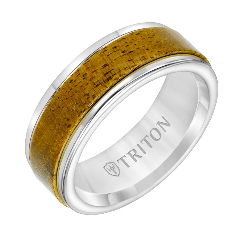 Triton Round Edge Wood Insert Contemporary Wedding Band