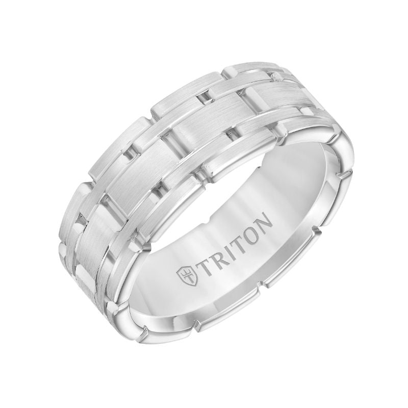 Triton Satin Finish Steel Edge Contemporary Wedding Band