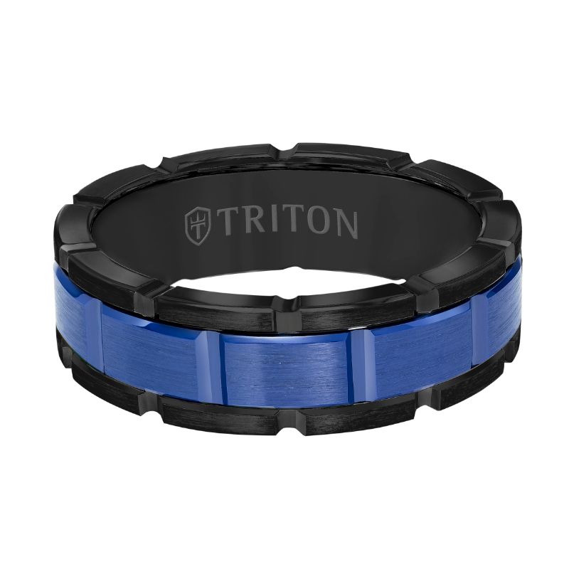 Triton Flat Edge Ceramic Insert Contemporary Wedding Band