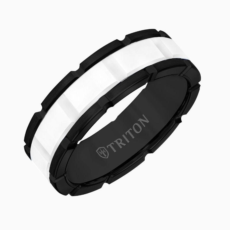 Triton Flat Edge Ceramic Insert Contemporary Wedding Band