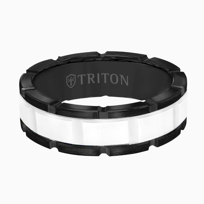 Triton Flat Edge Ceramic Insert Contemporary Wedding Band