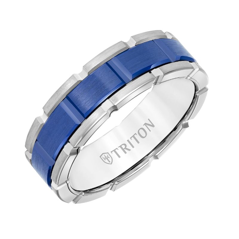 Triton Flat Edge Ceramic Insert Contemporary Wedding Band