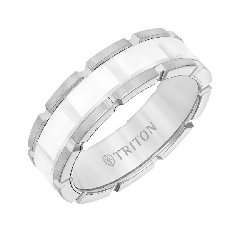 Triton Flat Edge Ceramic Insert Contemporary Wedding Band