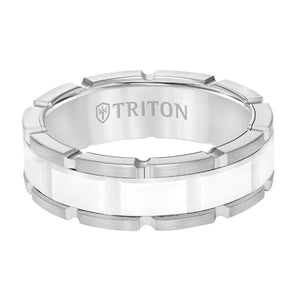 Triton Flat Edge Ceramic Insert Contemporary Wedding Band